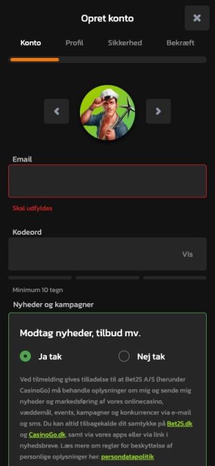casinogo konto oprettelse mobil