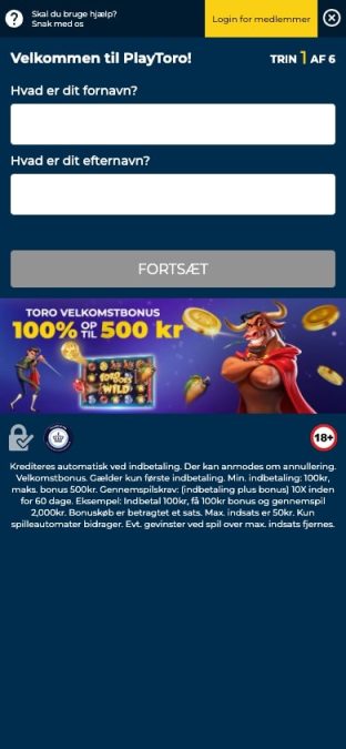 playtoro konto oprettelse mobil